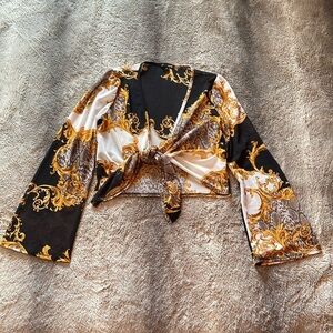 FN Black & Gold Tie-Front Blouse 👑